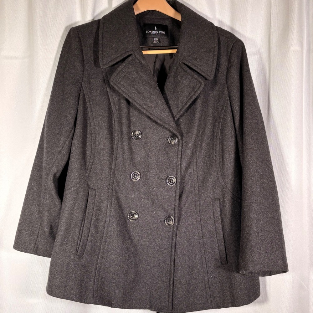 London Fog XXL Wool Peacoat Charcoal Double Breasted Quiet Luxury Heritage